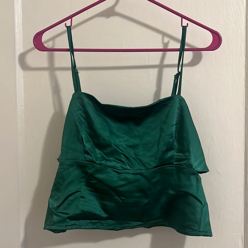 Green silky crop top